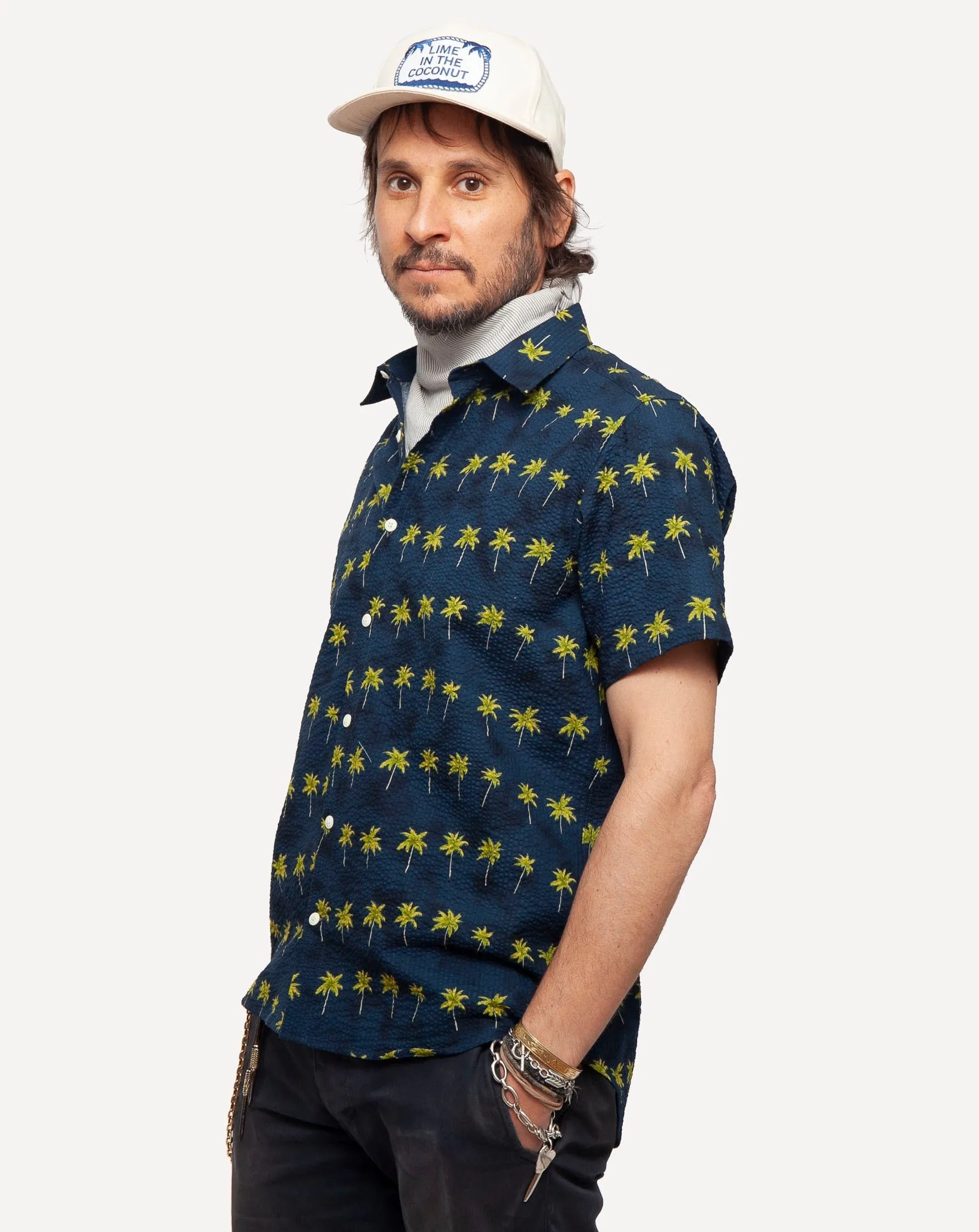 Short Sleeve Dylan | Seersucking Palms - Navy sold by 18 Waits product image thumbnail 2