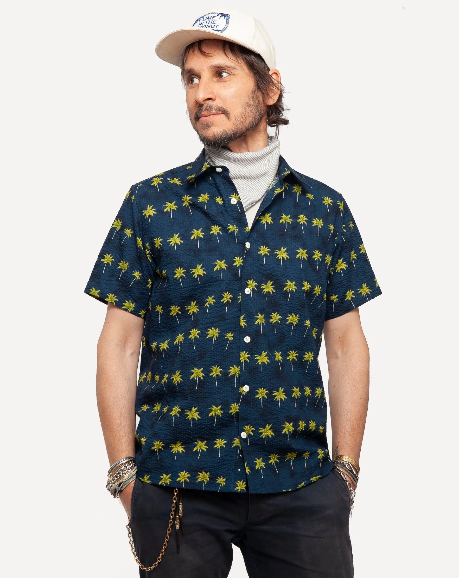 Short Sleeve Dylan | Seersucking Palms - Navy sold by 18 Waits