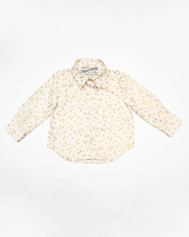 Long Sleeve Shirt | White Golden Flowers sold by 18 Waits