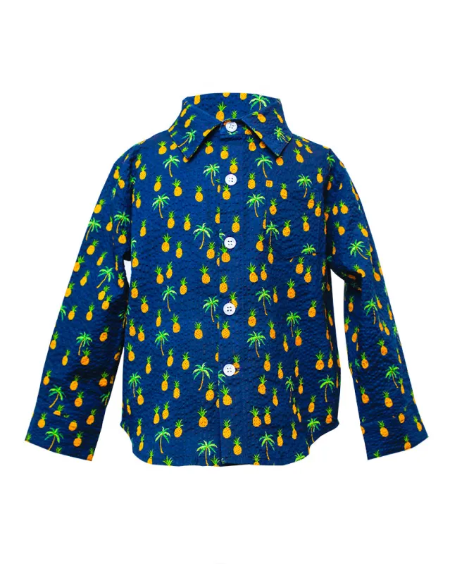 Long Sleeve Shirt | Navy Pineapples sold by 18 Waits