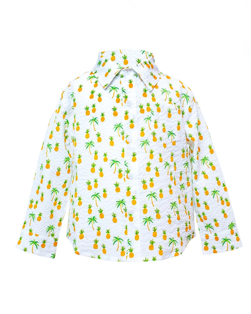 Long Sleeve Shirt | White Pineapples sold by 18 Waits