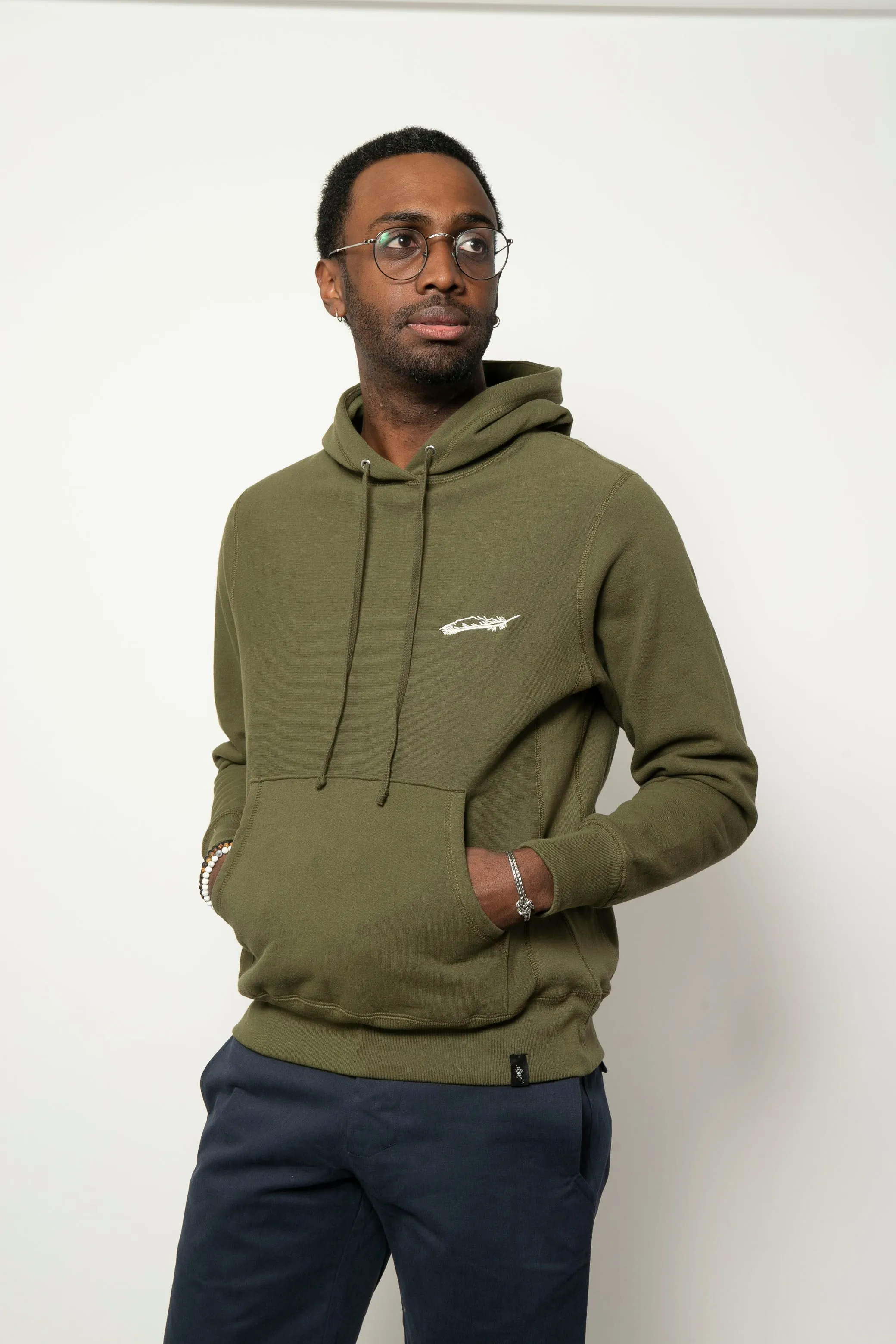 The Classic Hoodie | Olive Drab with Feather sold by 18 Waits