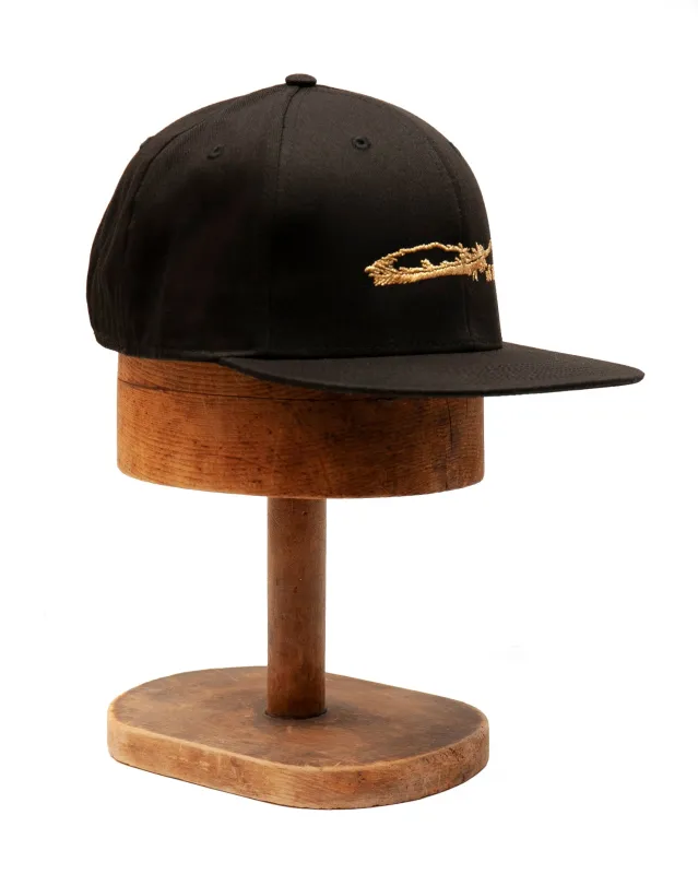 Flat Bill Snapback Cap | Gold Feather Logo on Black sold by 18 Waits