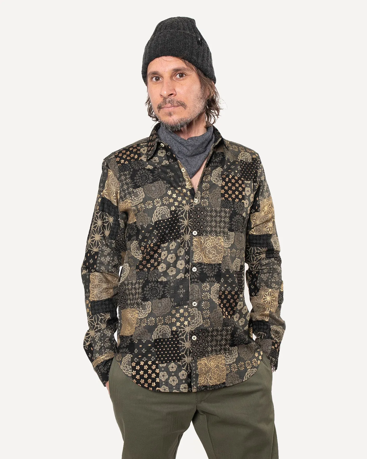 Long Sleeve Dylan Shirt | Olive Patchwork sold by 18 Waits