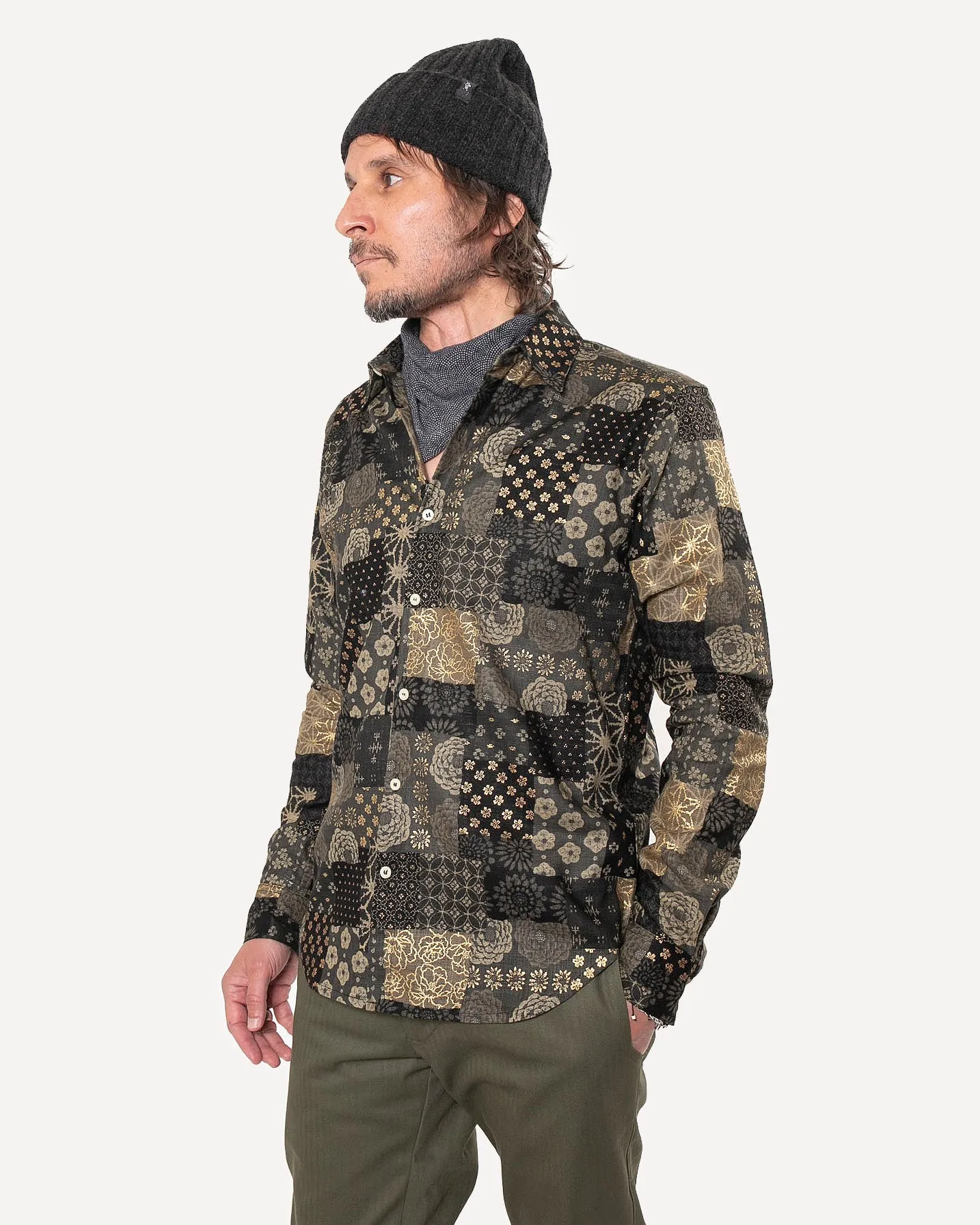 Long Sleeve Dylan Shirt | Olive Patchwork sold by 18 Waits product image thumbnail 2