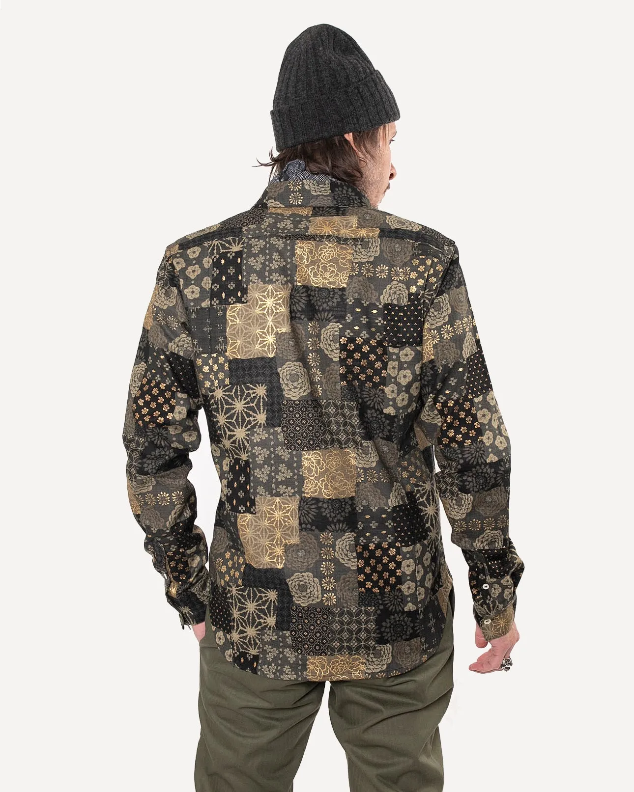 Long Sleeve Dylan Shirt | Olive Patchwork sold by 18 Waits product image thumbnail 4