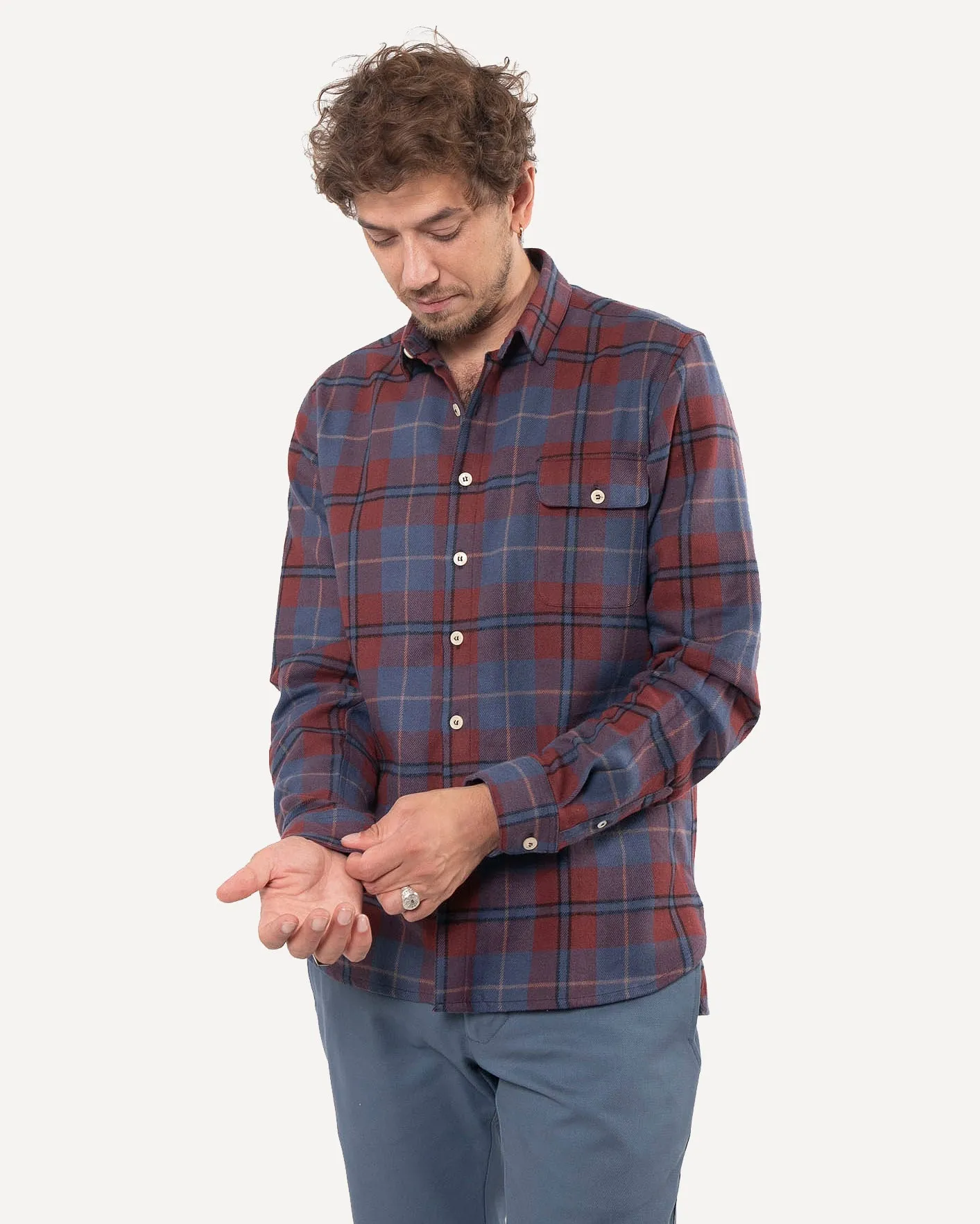Long Sleeve Neuwirth Shirt | Dusty Blue Plaid sold by 18 Waits product image thumbnail 3