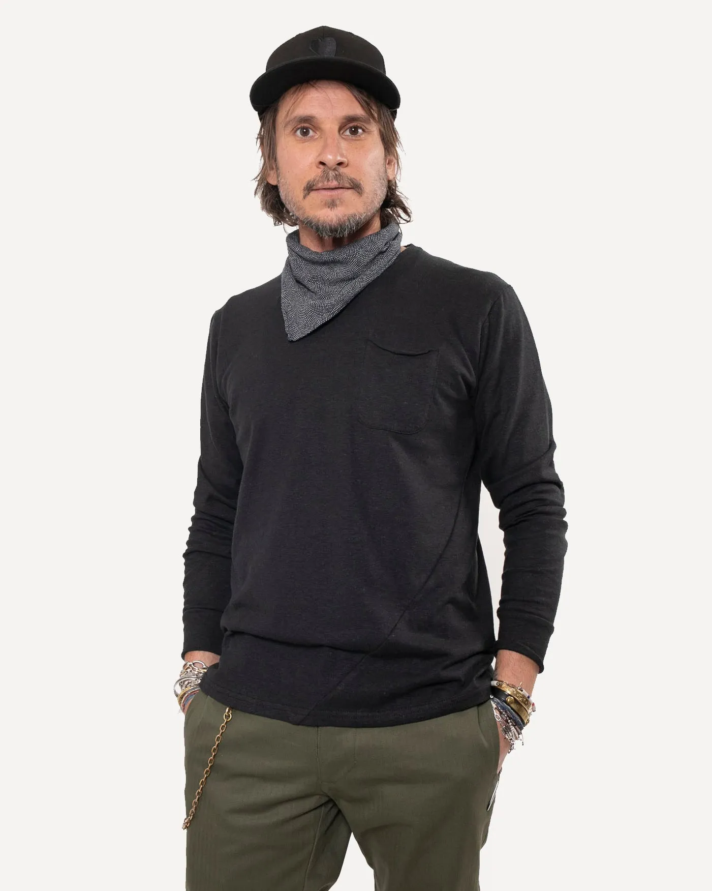 Long Sleeve Pocket Tee | Black Cotton Hemp sold by 18 Waits