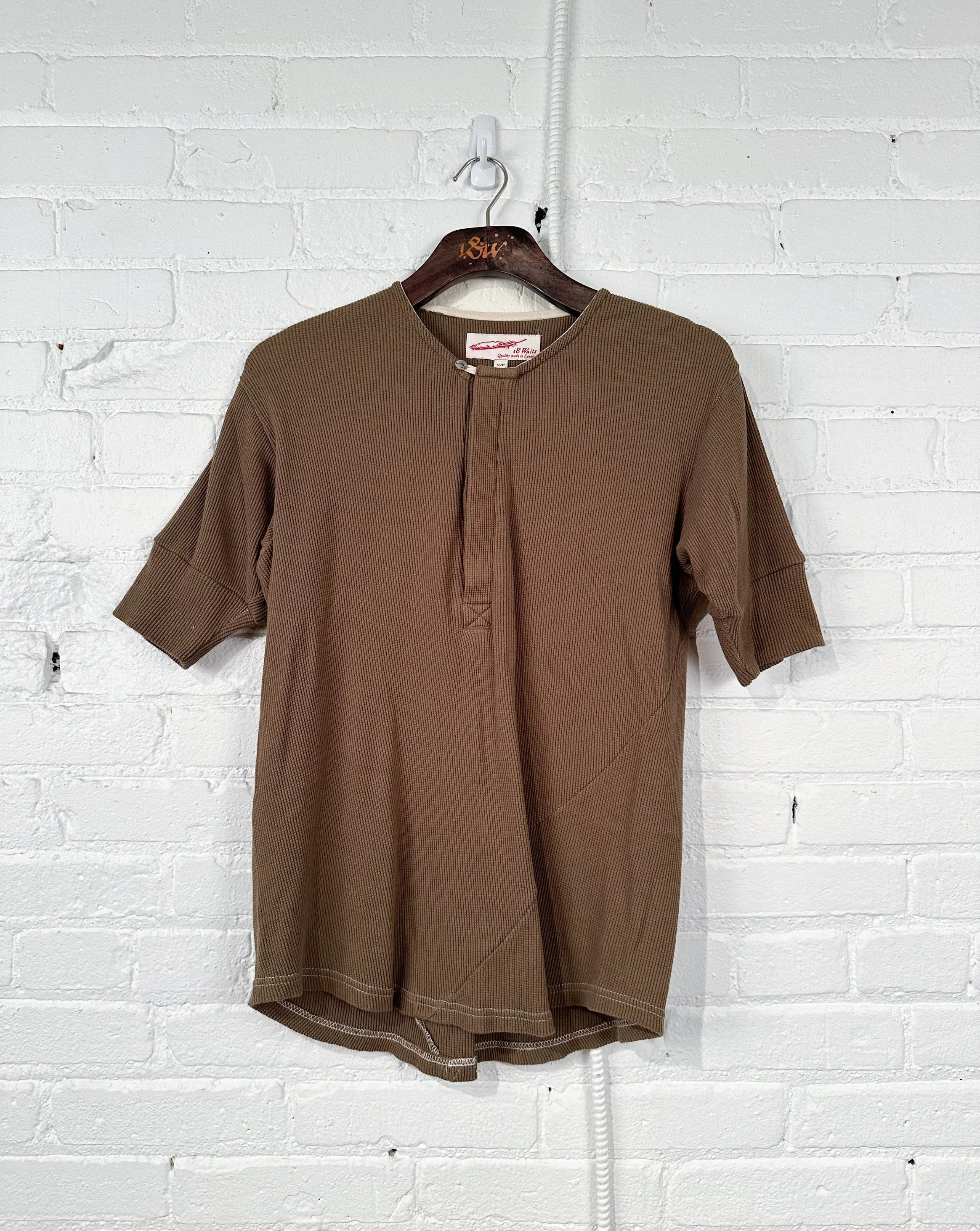 Vintage Hitchhiker Henley | Organic | Khaki Micro Waffle sold by 18 Waits