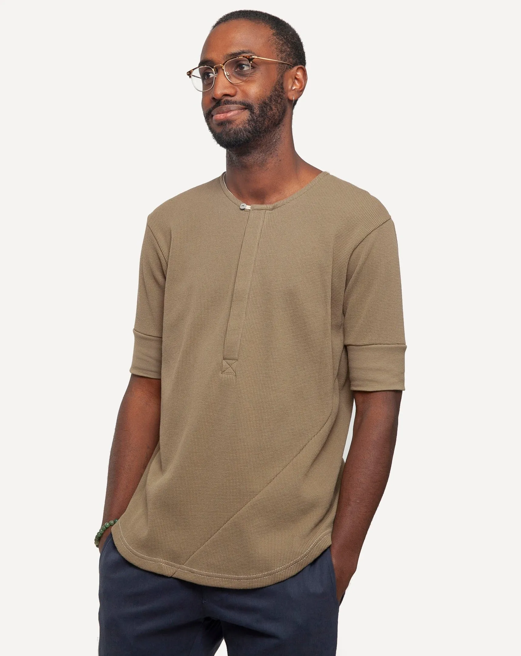 Hitchhiker Henley | Organic | Khaki Micro Waffle sold by 18 Waits product image thumbnail 2