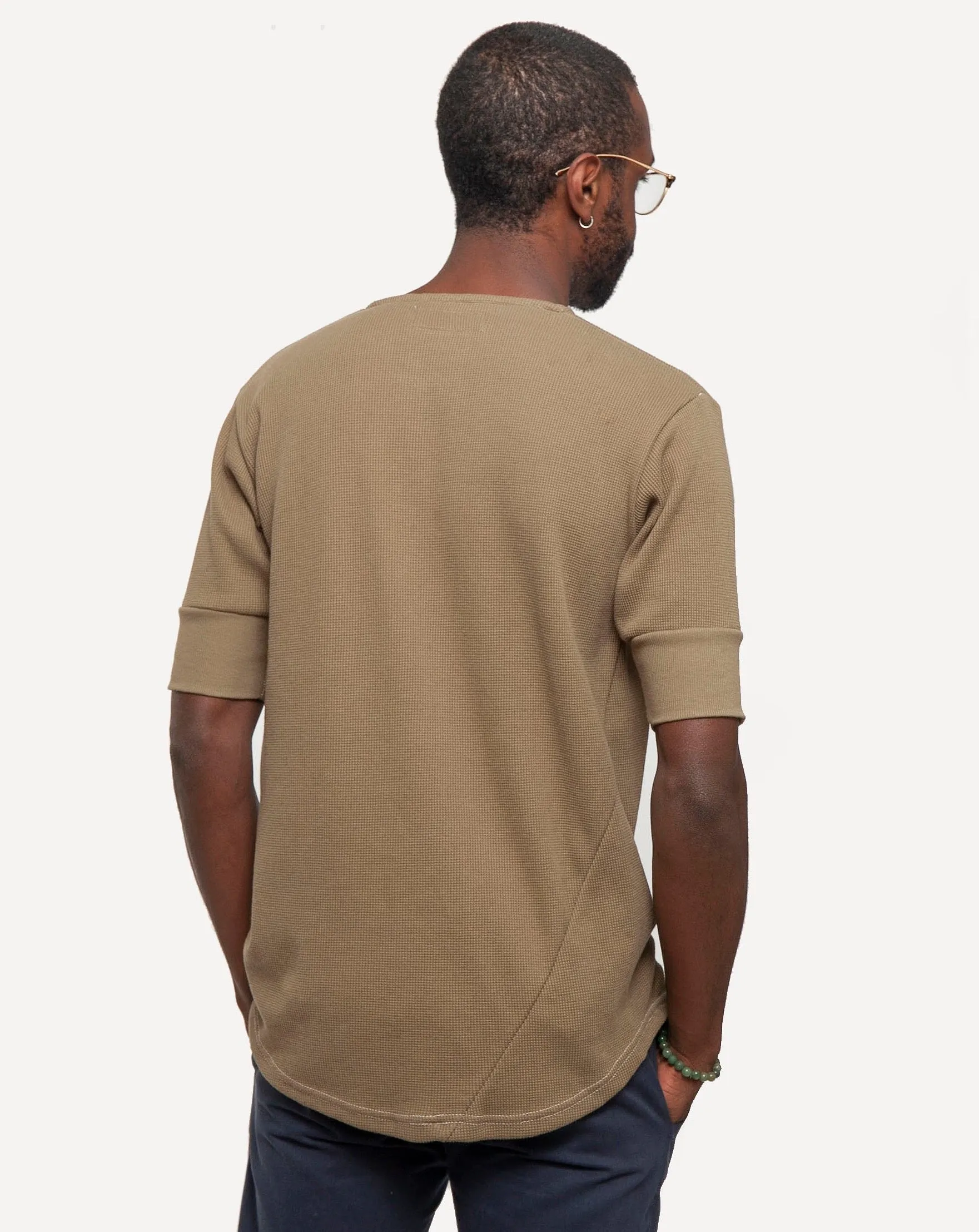 Hitchhiker Henley | Organic | Khaki Micro Waffle sold by 18 Waits product image thumbnail 3