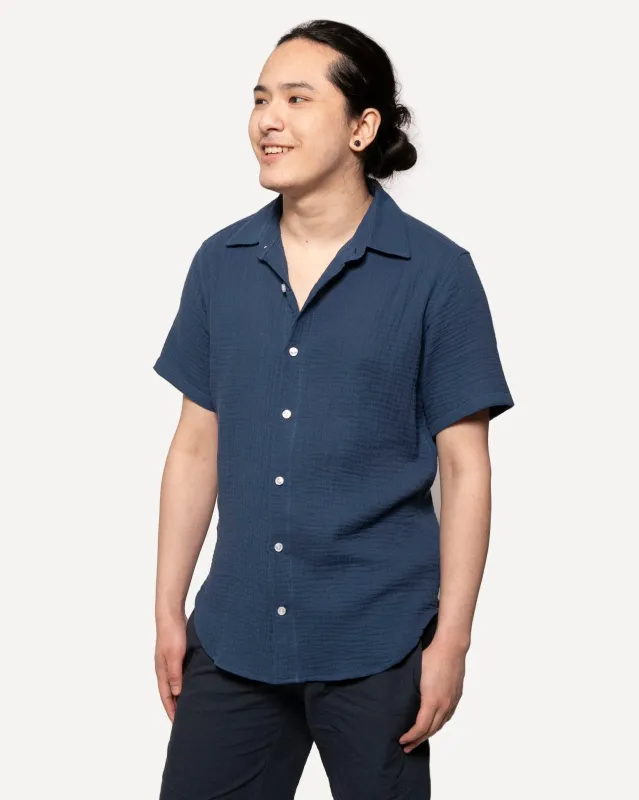 Short Sleeve Dylan | Navy Double Gauze made by 18 Waits