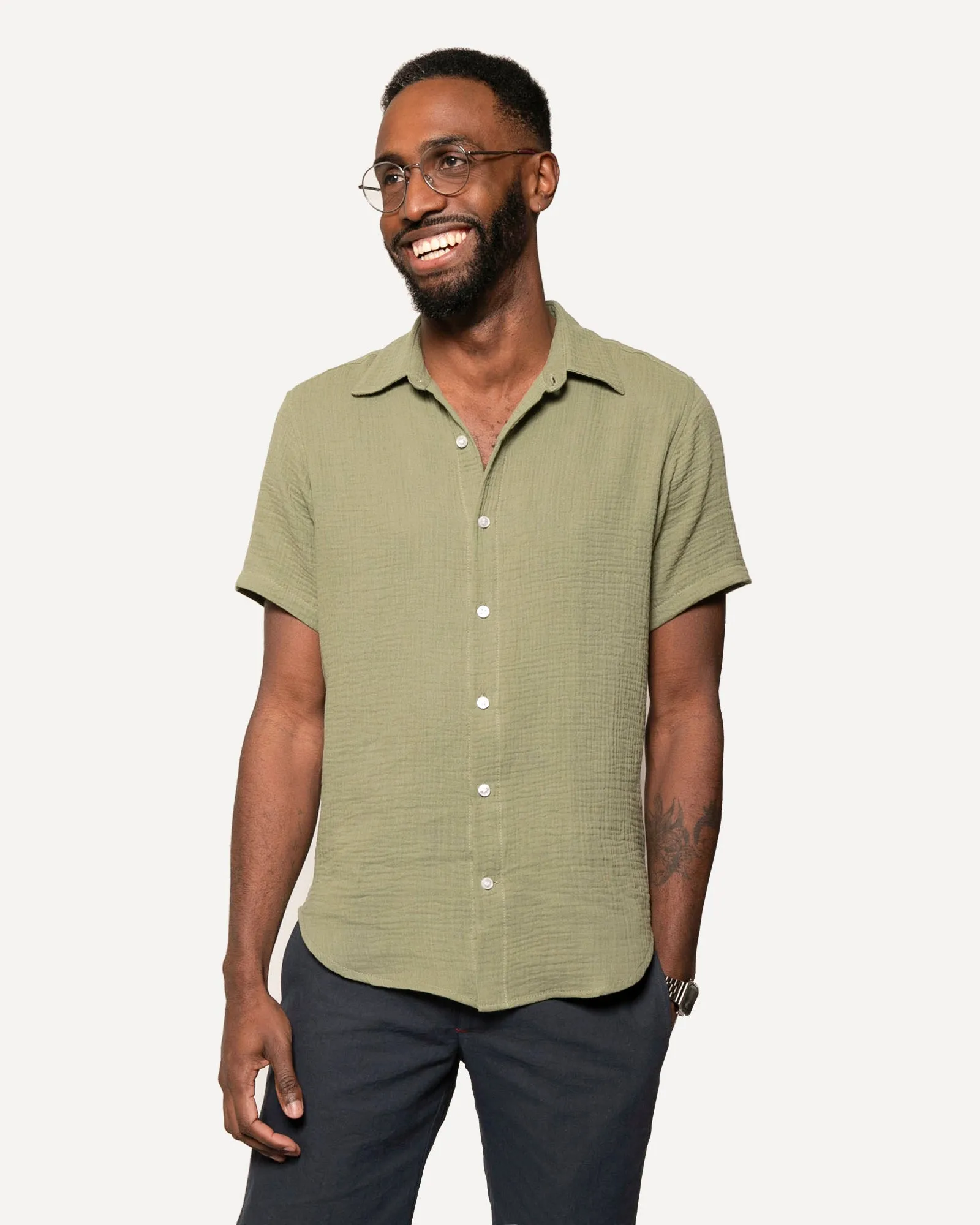 Short Sleeve Dylan | Sage Double Gauze sold by 18 Waits