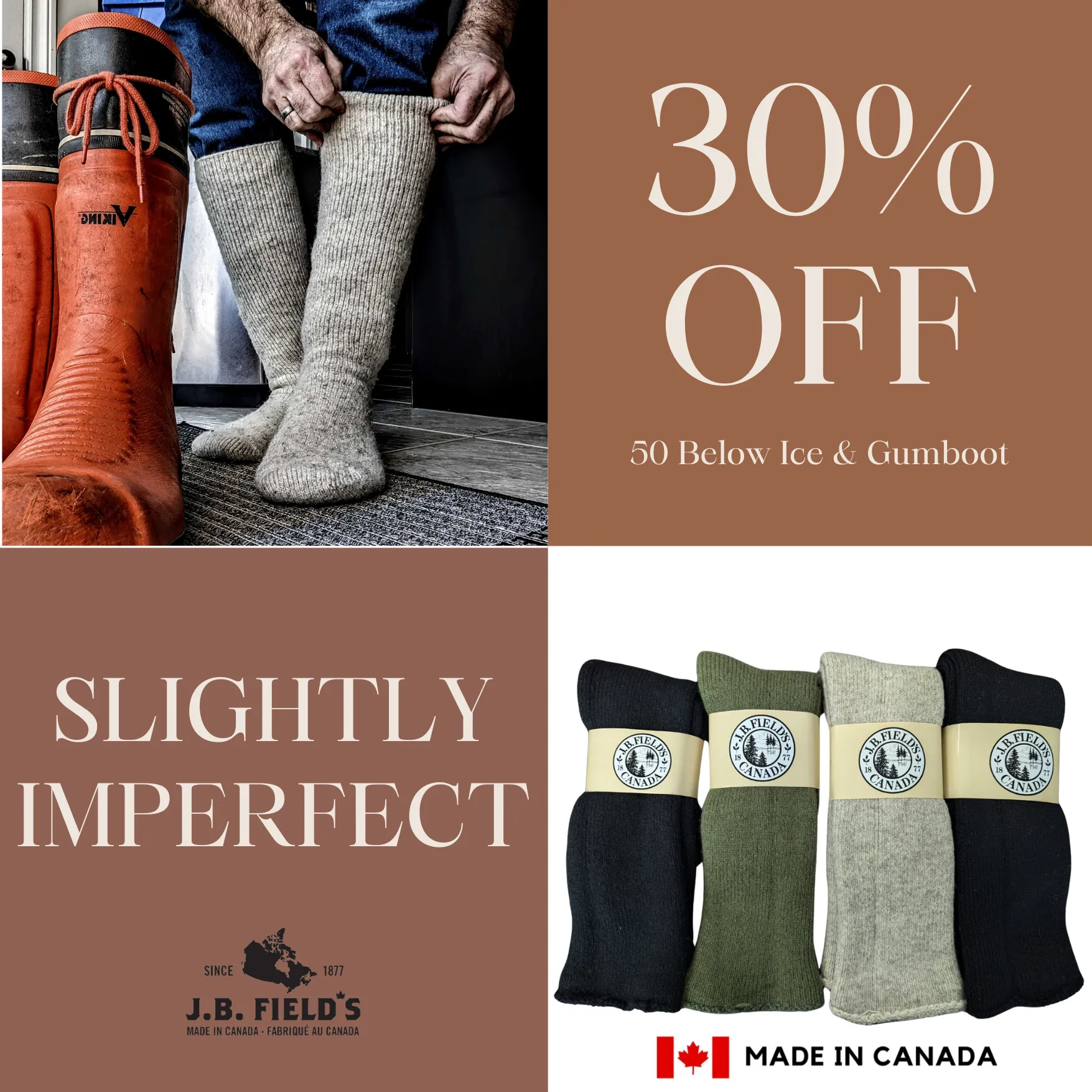 2 PAIR - J.B. Field's Icelandic "50 Below Ice" Wool Thermal Sock (SLIGHTLY IMPERFECT) sold by Great Sox