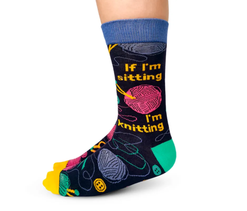 "Sit And Knit" Cotton Crew Socks by Uptown Sox - Medium sold by Great Sox