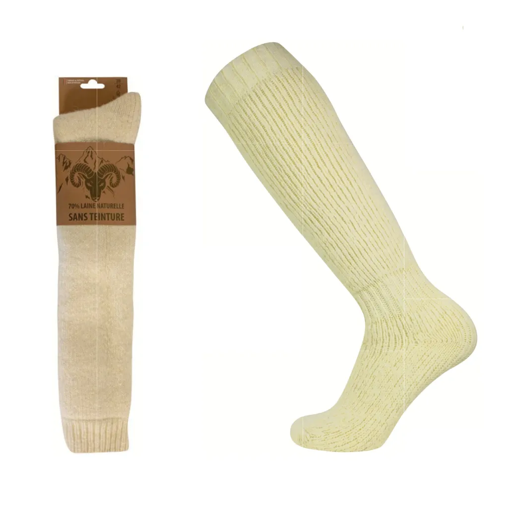 Dune Bleue White 70% WOOL Winter Socks - Made in Portugal (Knee High) sold by Great Sox
