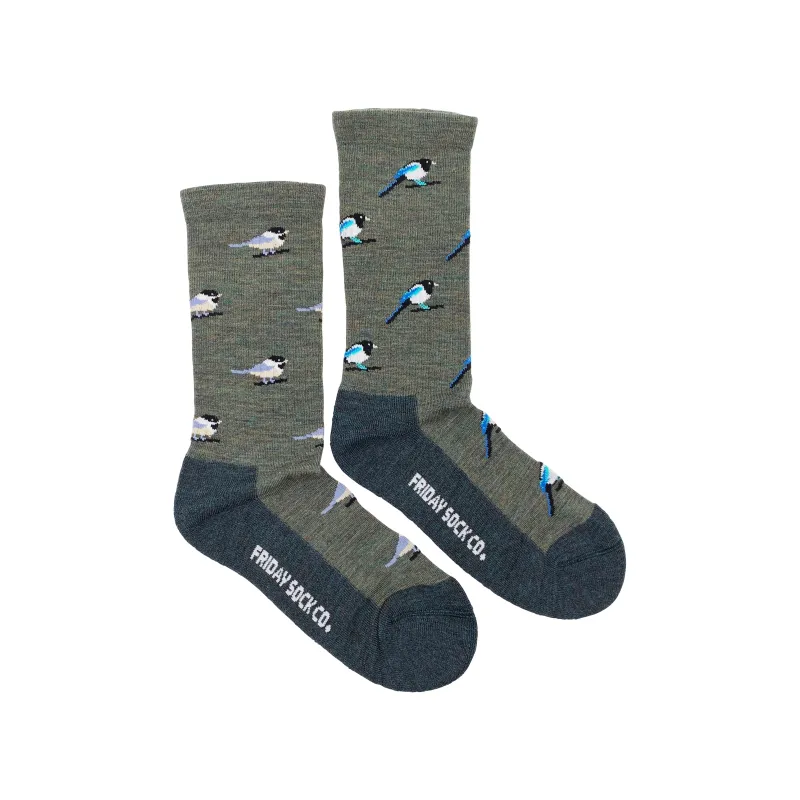 "Chickadee & Magpie" 70% Merino Wool Socks by Friday Sox Co - Medium sold by Great Sox