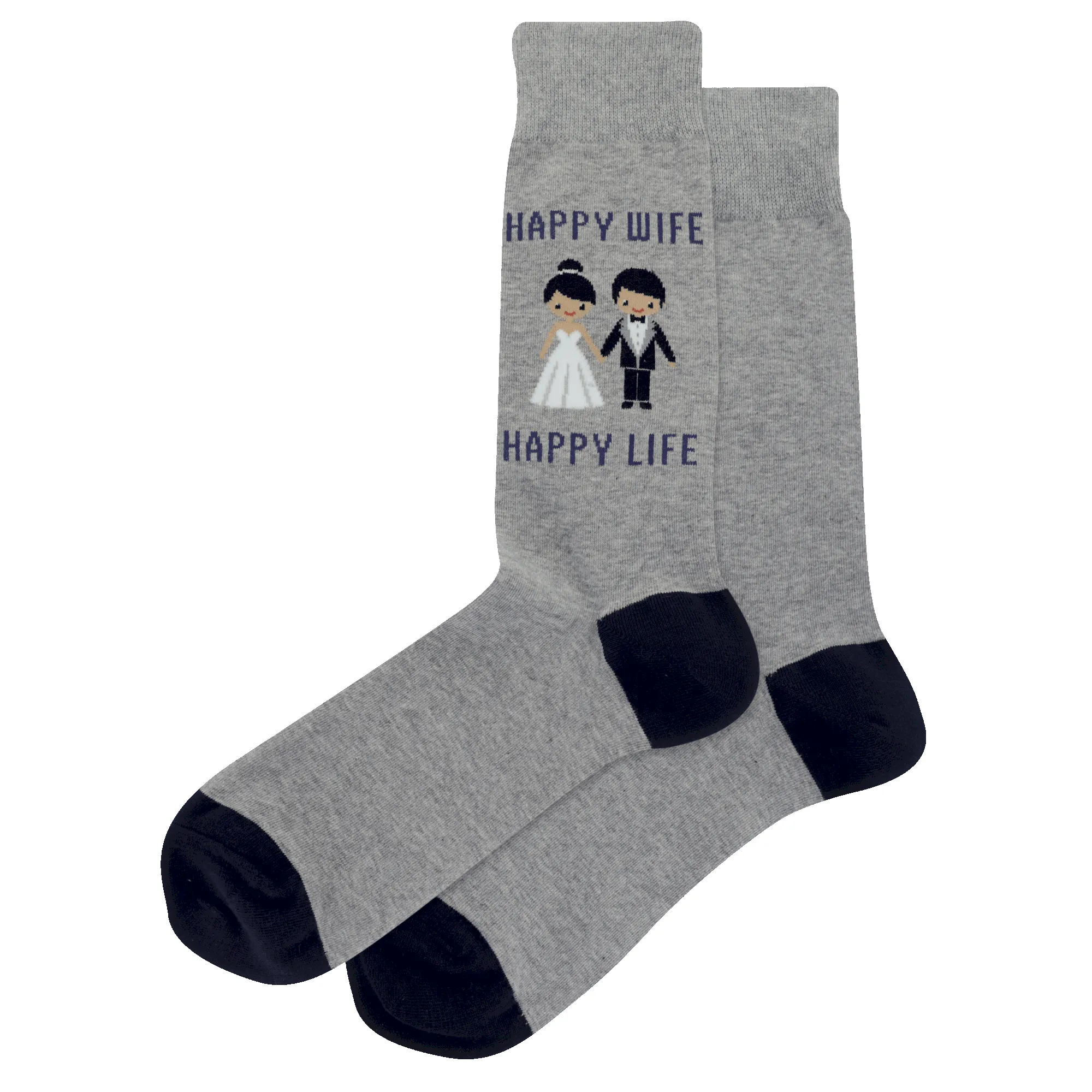 "Happy Wife Happy Life" Cotton Crew Socks by Hot Sox - Large sold by Great Sox