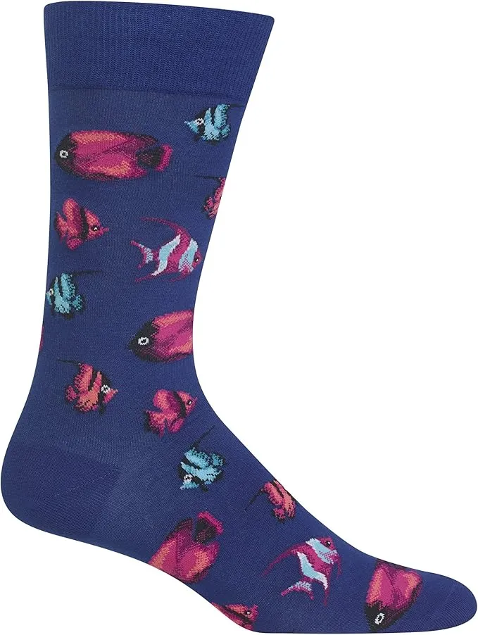 "Tropical Fish" Cotton Crew Socks by Hot Sox - Large sold by Great Sox