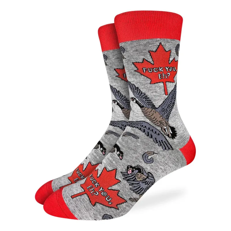 "Mean Canada Goose" Cotton Crew Socks by Good Luck Sock - Large sold by Great Sox