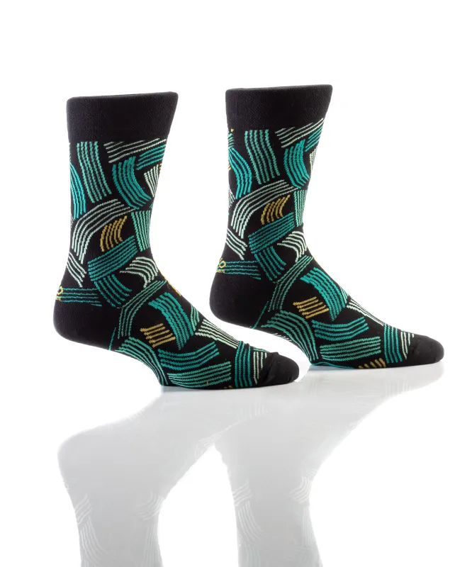 "Green Abstract" Cotton Dress Crew Socks by YO Sox -Large sold by Great Sox