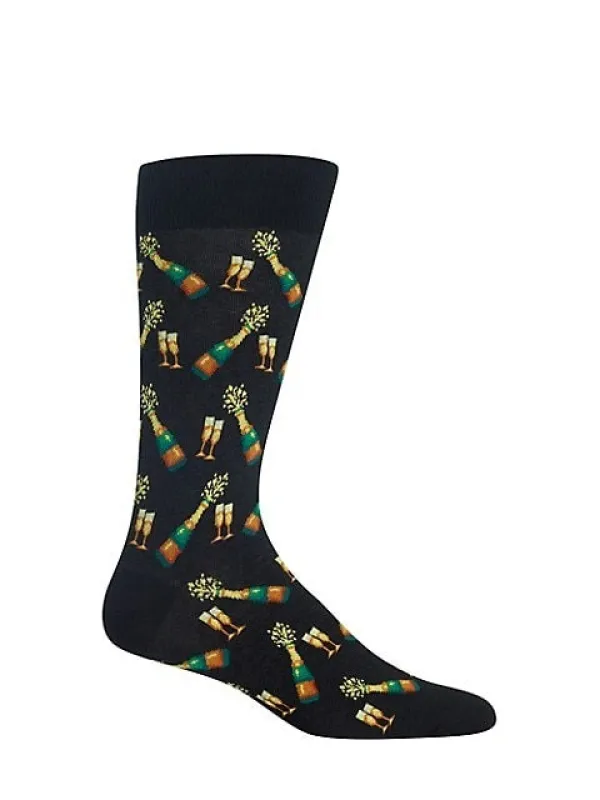 "Champagne Bottles" Cotton Crew Socks by Hot Sox sold by Great Sox