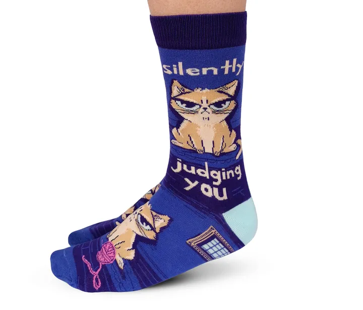 "Silently Judging You" Cotton Crew Socks by Uptown Sox sold by Great Sox