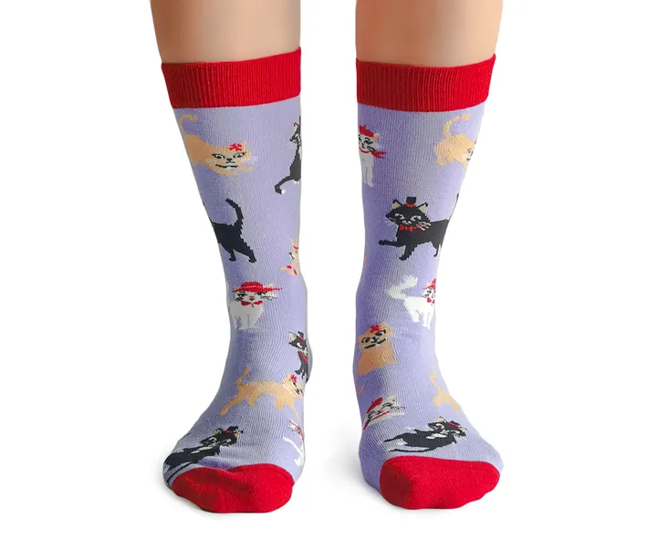 "Cats in Hats" Cotton Crew Socks by Uptown Sox - Medium sold by Great Sox product image thumbnail 2