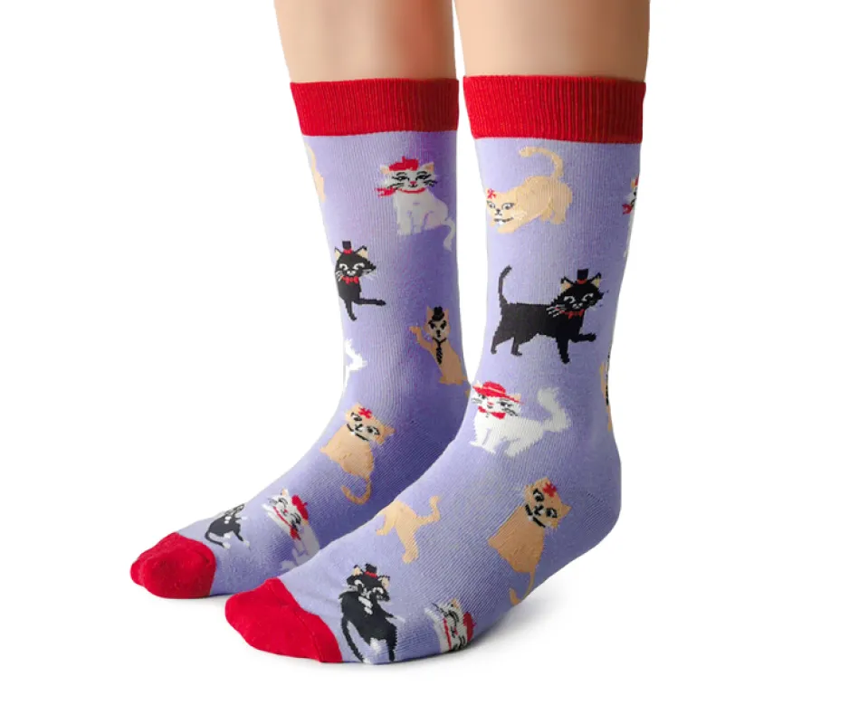 "Cats in Hats" Cotton Crew Socks by Uptown Sox - Medium sold by Great Sox