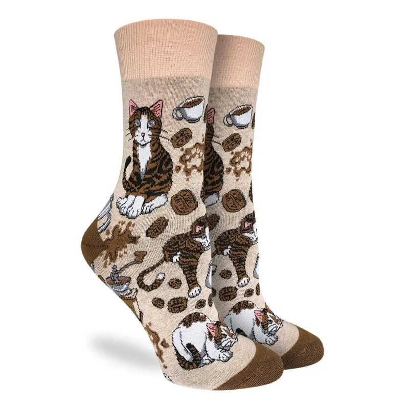"Coffee Cats" Cotton Crew Socks by Good Luck Sock sold by Great Sox