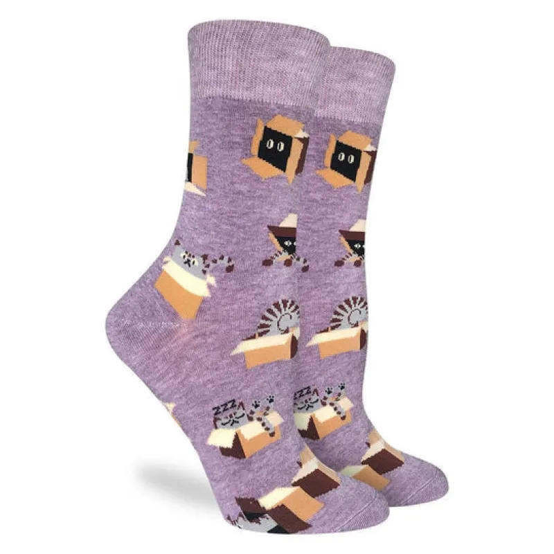 "Cat in a Box" Cotton Crew Socks by Good Luck Sock - Medium sold by Great Sox