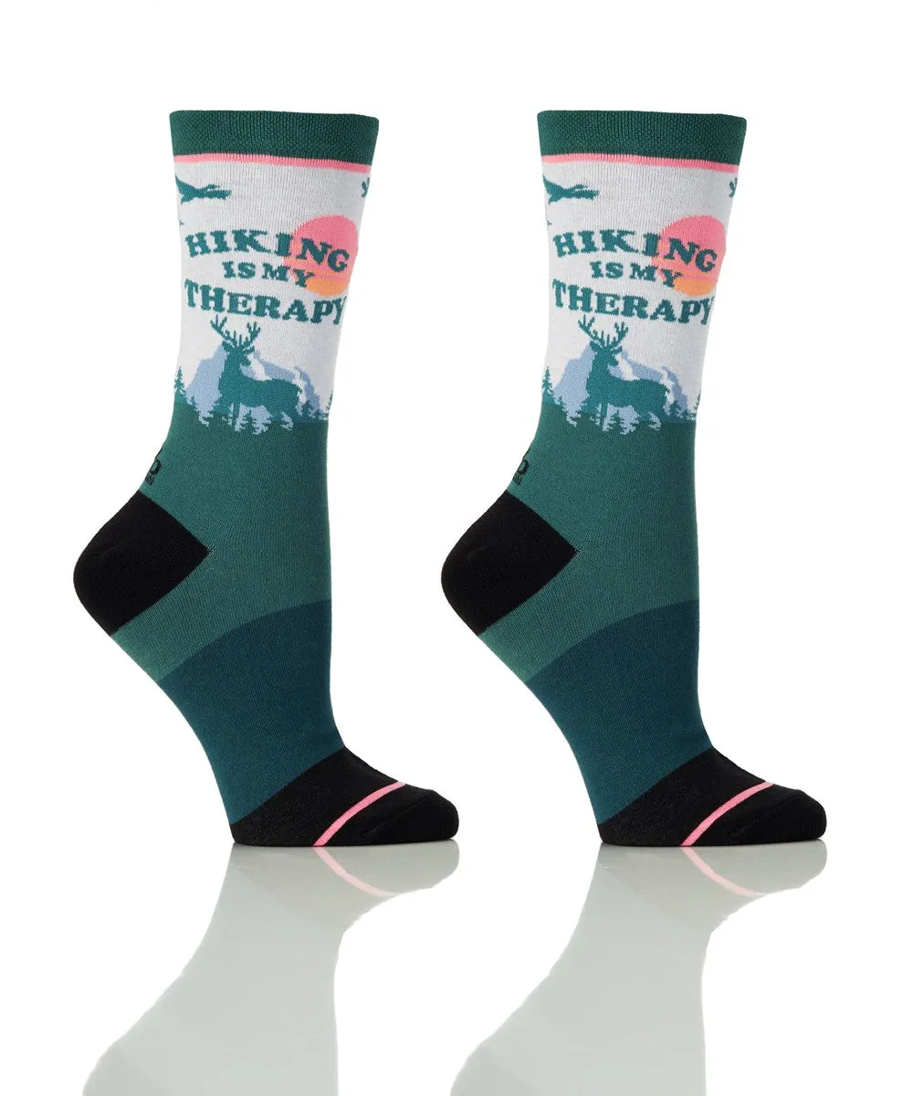 "Hiking Is My Therapy" Cotton Dress Crew Socks by YO Sox - Medium sold by Great Sox
