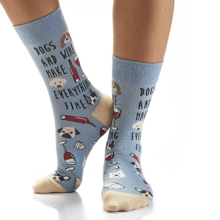 "Dogs and Wine" Cotton Dress Crew Socks by YO Sox -Medium sold by Great Sox product image thumbnail 2