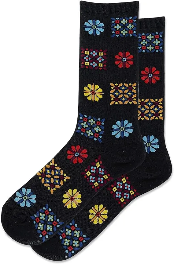 "Floral Geo" Cotton Crew Socks by Hot Sox - Medium sold by Great Sox