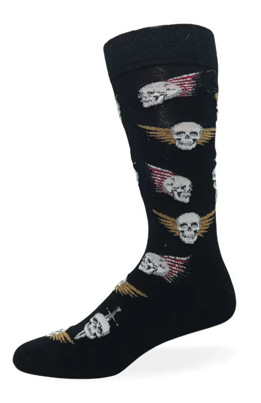 "Skull" Pattern Cotton Dress Sock by Crazy Toes -Large - SALE sold by Great Sox