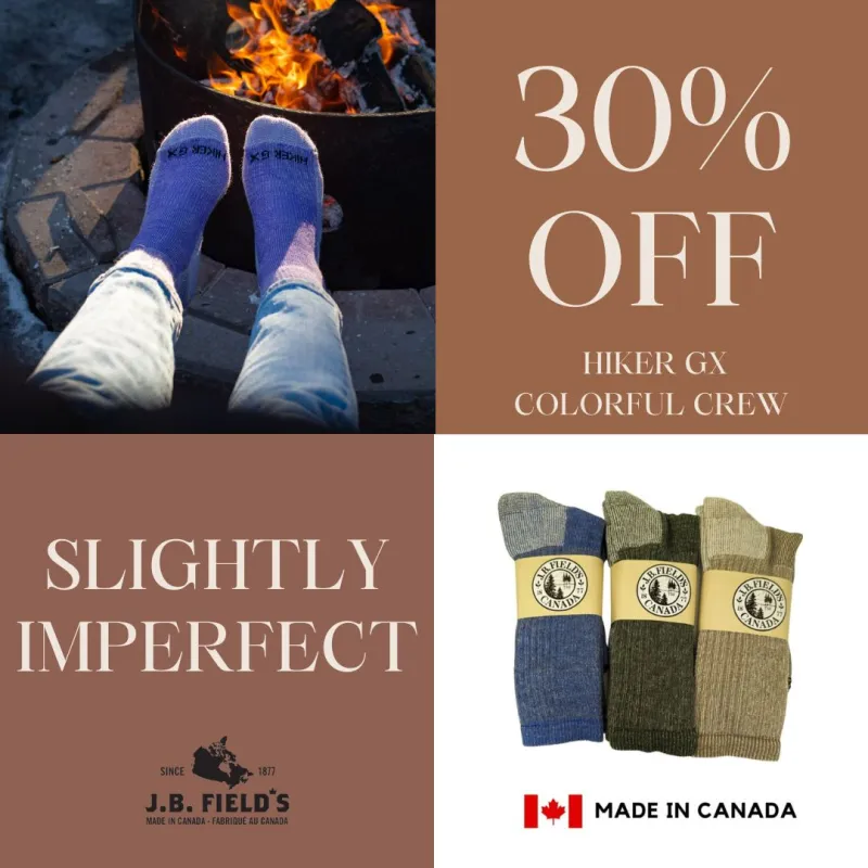 3 PAIR - J.B. Field's "Hiker GX" Merino Wool Hiking Sock (SLIGHTLY IMPERFECT) - COLOURFUL sold by Great Sox