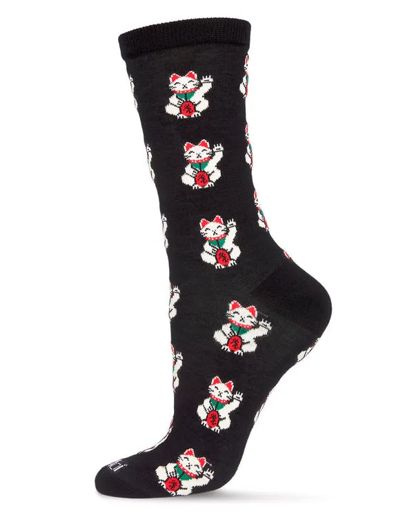 "Lucky Cat" Crew Bamboo Socks by Me Moí sold by Great Sox