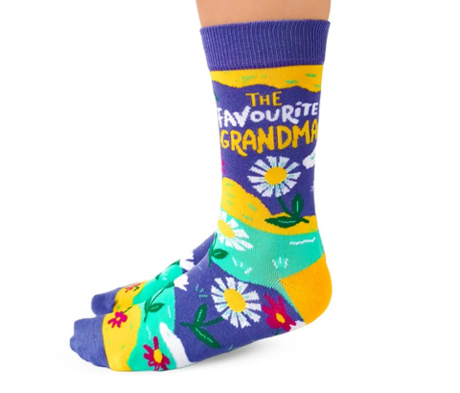 "Favourite Grandma" Cotton Crew Socks by Uptown Sox - Medium made by Great Sox