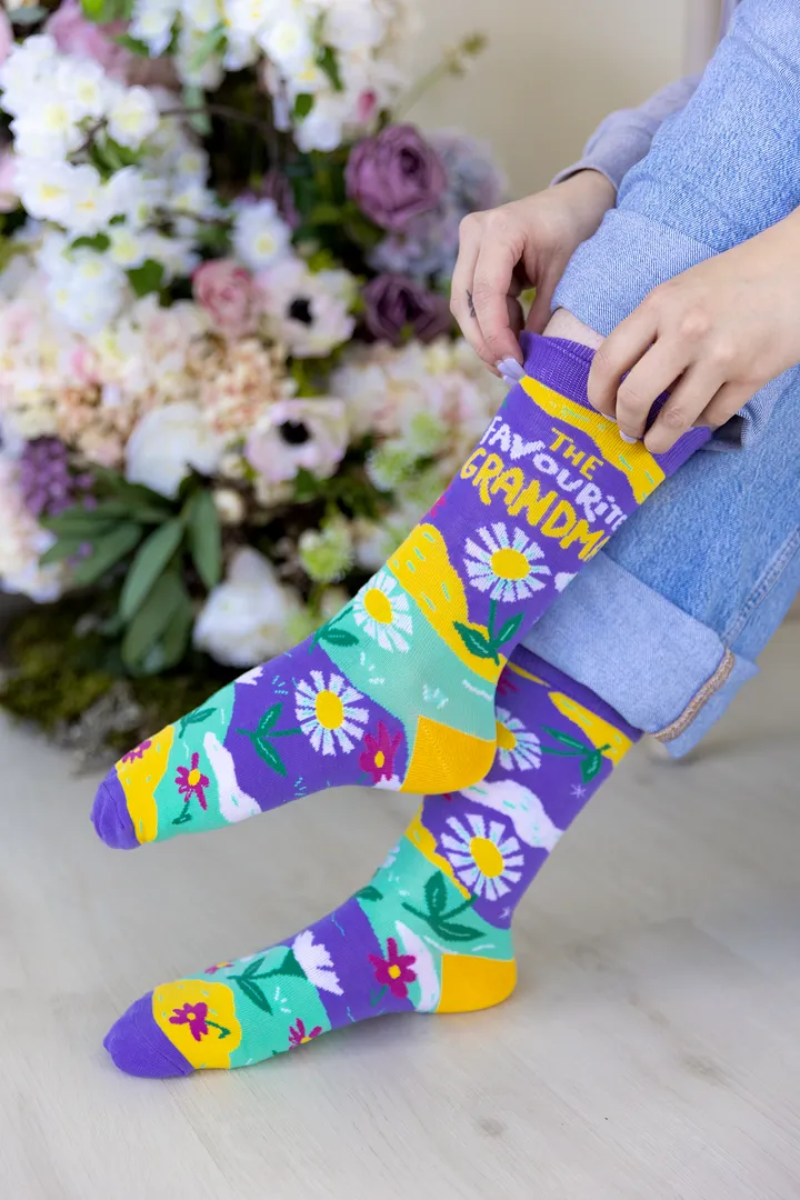 "Favourite Grandma" Cotton Crew Socks by Uptown Sox - Medium sold by Great Sox product image thumbnail 3