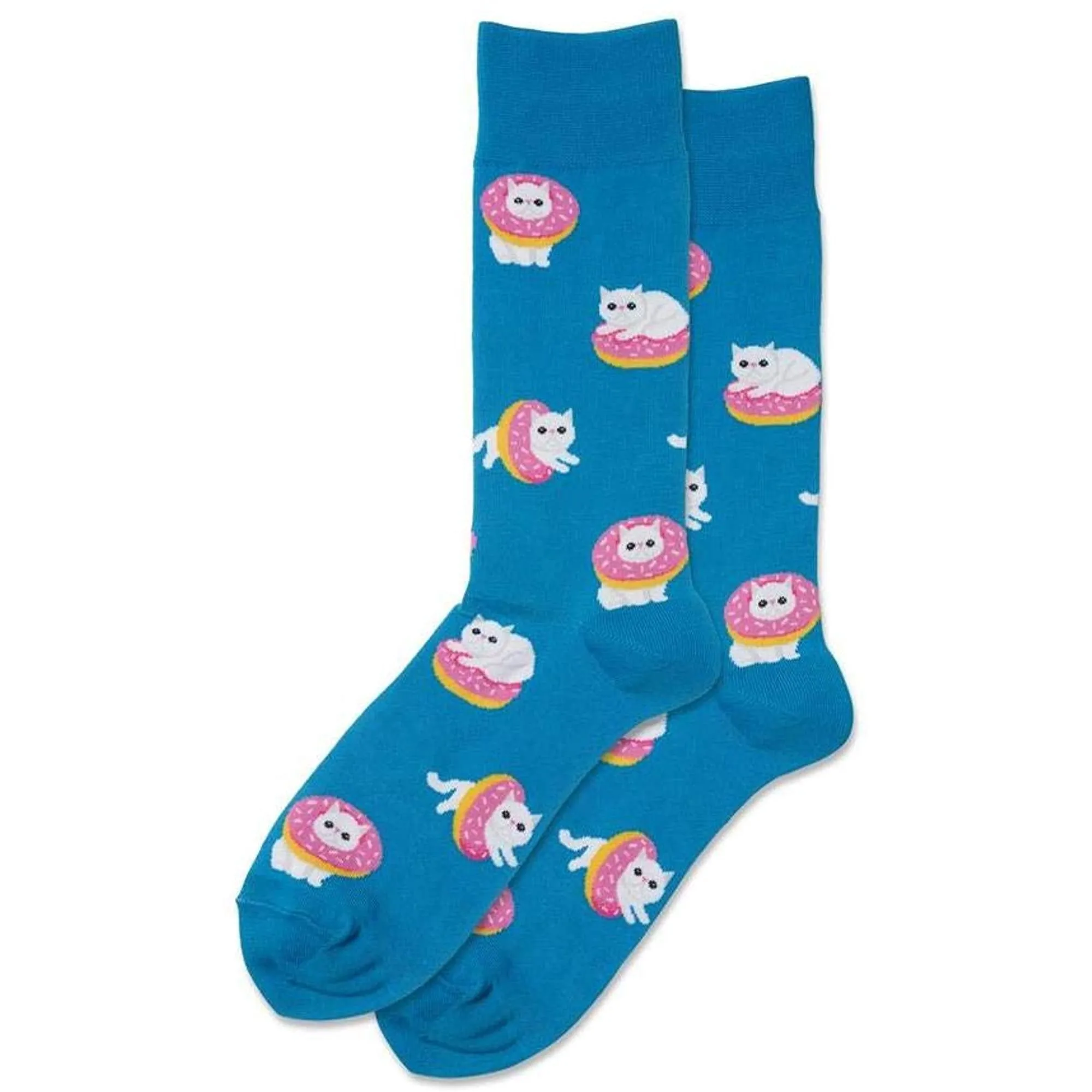 "Donut Cat" Cotton Dress Crew Socks by Hot Sox - Large sold by Great Sox