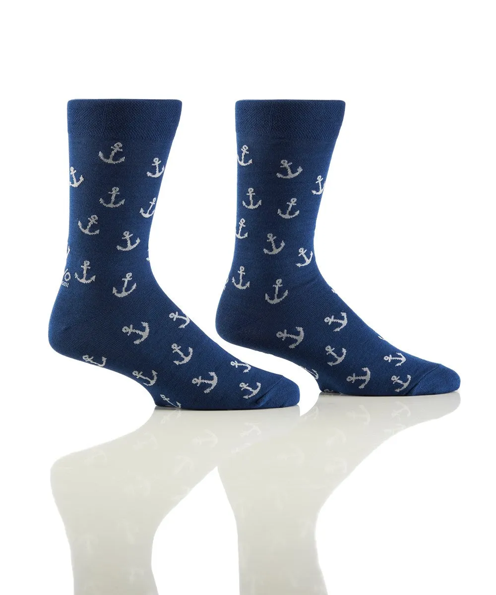 YO Sox "Anchors" Cotton Dress Crew Socks - Large sold by Great Sox