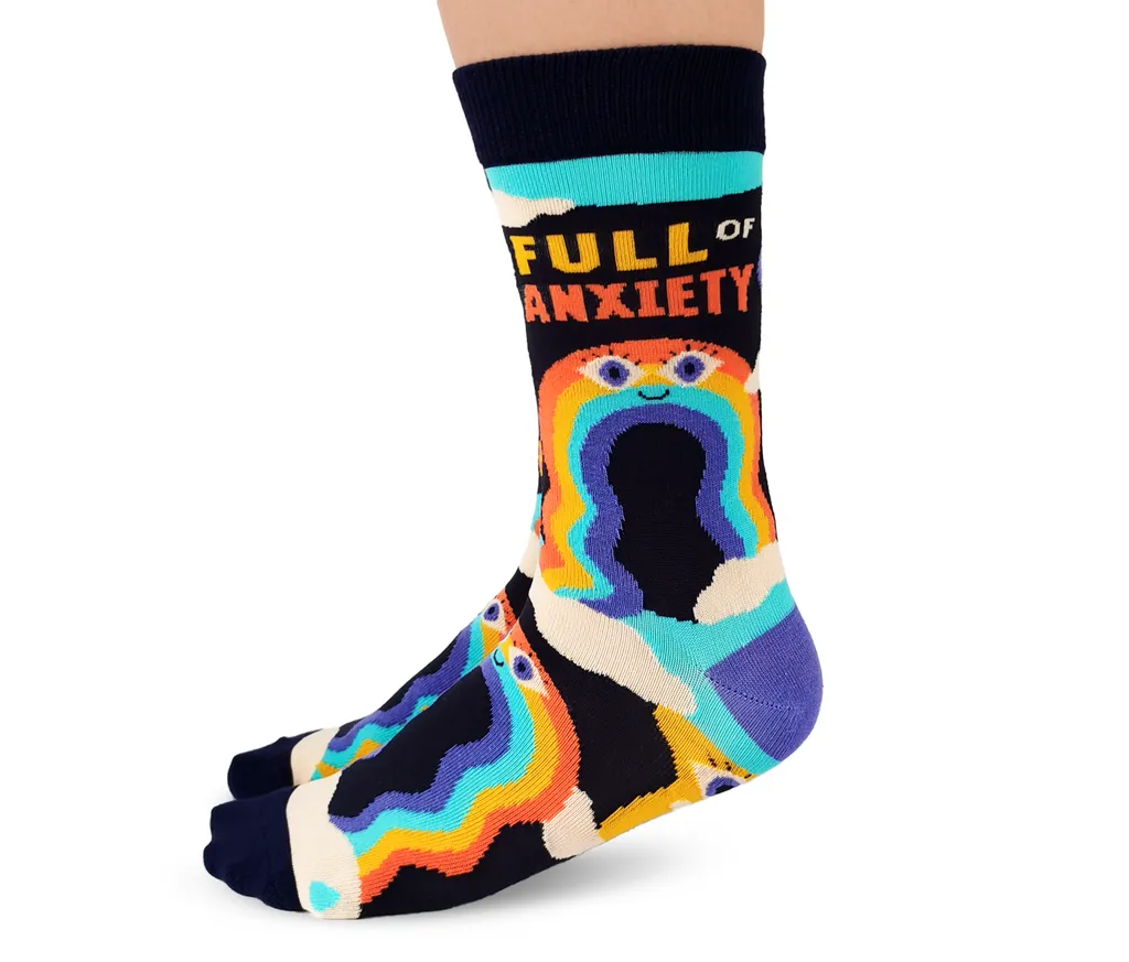 "Anxiety" Cotton Crew Socks by Uptown Sox - Medium sold by Great Sox