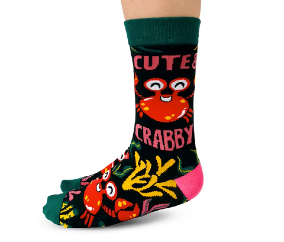 "Cute and Crabby" Cotton Crew Socks by Uptown Sox - Medium made by Great Sox