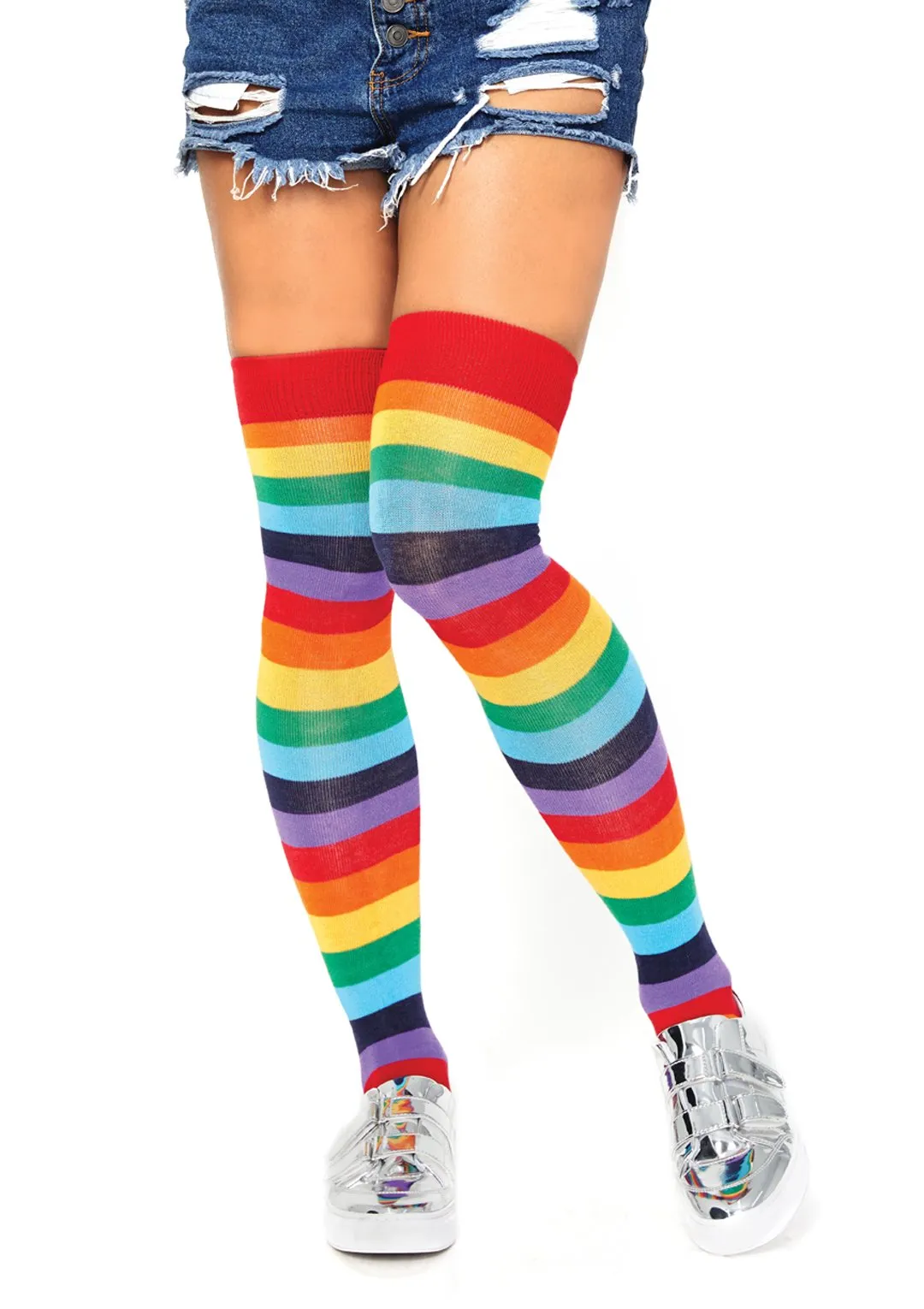 Acrylic Rainbow Thigh High Socks from Leg Avenue sold by Great Sox