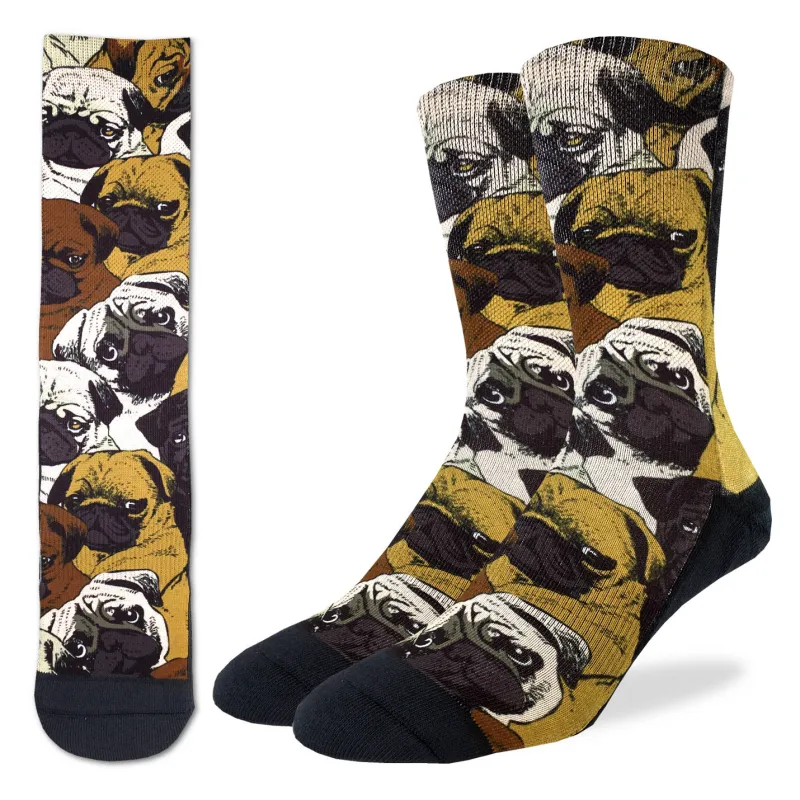"Social Pugs" Crew Socks by Good Luck Sock sold by Great Sox