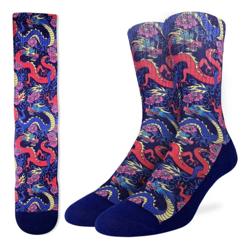 "Chinese Dragons" Active Fit Crew Socks by Good Luck Sock - Large sold by Great Sox