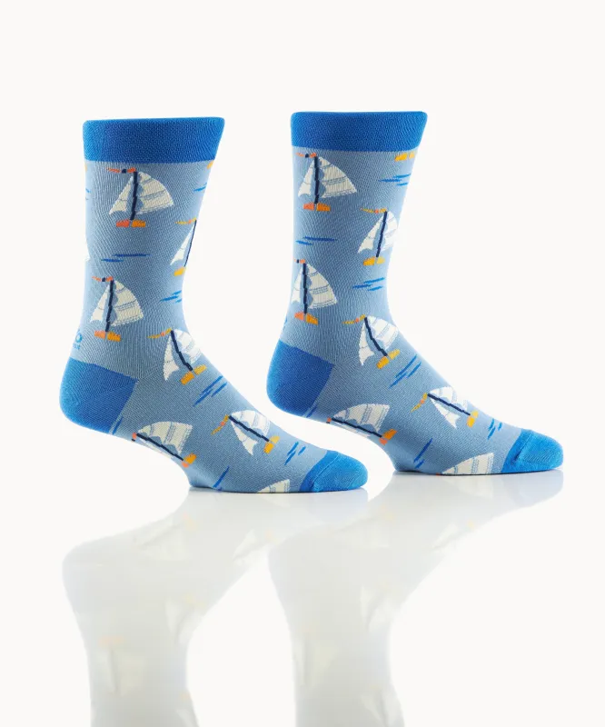 "Sailboats" Cotton Dress Crew Socks by YO Sox - Large made by Great Sox