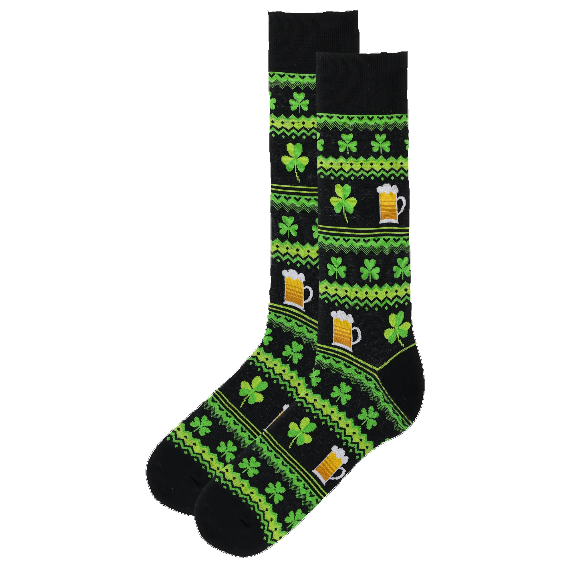 "St. Patrick's Day Fair Isle" Cotton Crew Socks by Hot Sox - Large sold by Great Sox
