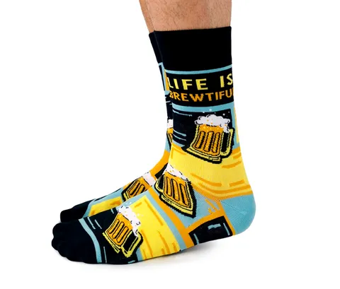 "Life is Brewtiful" Cotton Crew Socks by Uptown Sox - Large sold by Great Sox