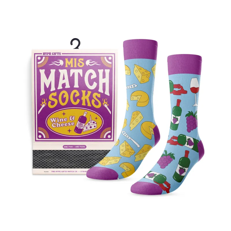 "Wine & Cheese" Cotton Crew Socks by Main & Local sold by Great Sox